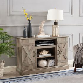 American retro TV Stand Farmhouse Classic Media TV Stand Antique Entertainment for TV up to 50" with Open and Closed Storage Space, Gray Wash (With Fireplace Insert: No, Color: Gray Wash)