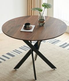 42.1" Table Mid-century Dining Table for 4-6 people With Round Mdf Table Top, Pedestal Dining Table, End Table Leisure Coffee Table,cross leg (Legs: 4, Color: Matte Black+Natural)