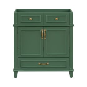 30'' Bathroom Vanity without Top,Solid Wood Frame Bathroom Storage Cabinet with Soft Closing Doors,Frame Bathroom Storage Cabinet Only, Retro Style (Material: Solid Wood+MDF, Color: Green)