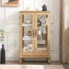 2 Doors Curio Cabinet with Tempered Glass Doors, Curio Cabinets with Mirrored Back Panel and Adjustable Shelves, Lighted Display Cabinet for Home