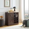 Farmhouse Coffee Bar Cabinet Bar Cabinet with Wine Rack Barn Door Buffet Sideboard Cabinet with Drawer, Adjustable Storage Shelves, Living Room