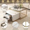 Modern 2 Pieces Square Nesting Coffee Table with Drawers & Electroplated gold legs in 27.6''