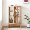 2 Doors Curio Cabinet with Tempered Glass Doors, Curio Cabinets with Mirrored Back Panel and Adjustable Shelves, Lighted Display Cabinet for Home