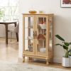 2 Doors Curio Cabinet with Tempered Glass Doors, Curio Cabinets with Mirrored Back Panel and Adjustable Shelves, Lighted Display Cabinet for Home
